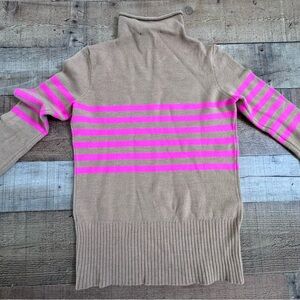FRENCH CONNECTION Mock Neck Striped Pullover Sweater Tan with Pink Stripes XS